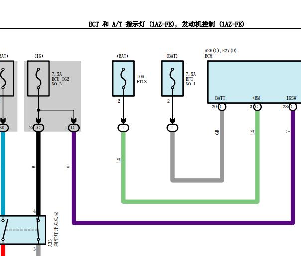 丰田凯美瑞1AZ发动机电路图和针脚资料