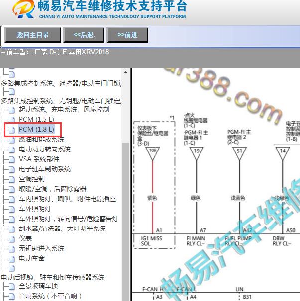 2018年东风本田-XRV点火线圈电路图