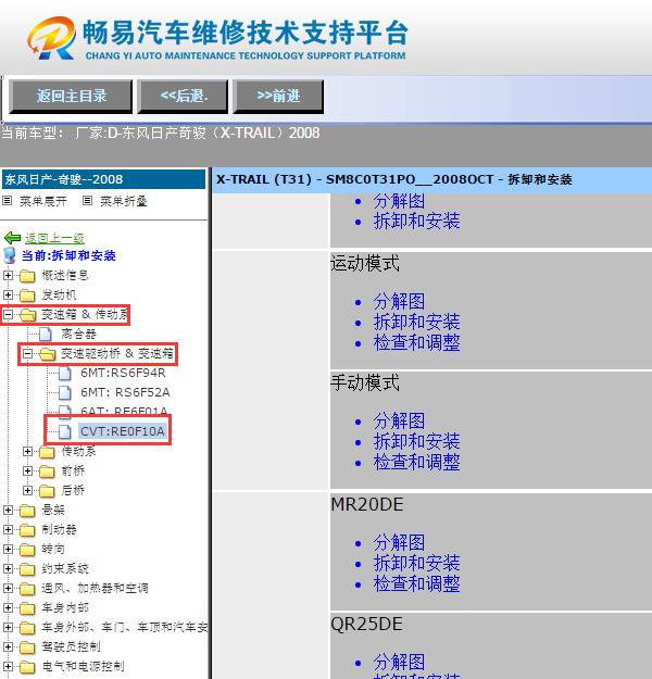2008年日产奇骏  变速箱元件位置