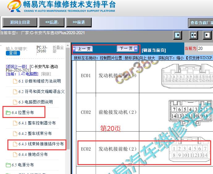 2020-2021年长安逸动PLUS发动机线束转接器EC02针脚图
