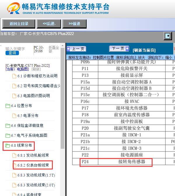 2022年长安CS75 PLUS转向角传感器位置