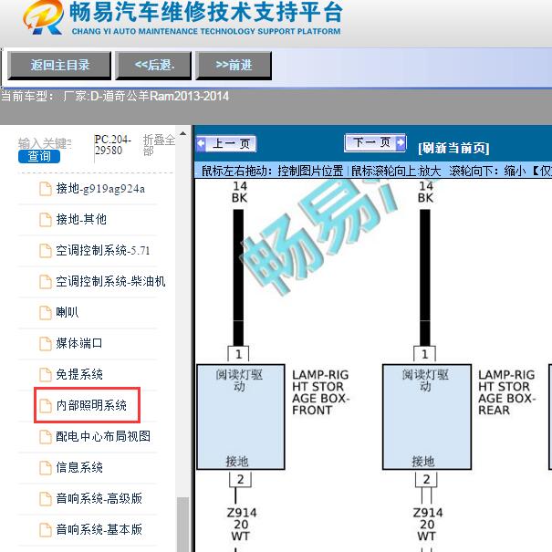 2013-2014年道奇-公羊Ram阅读灯电路图