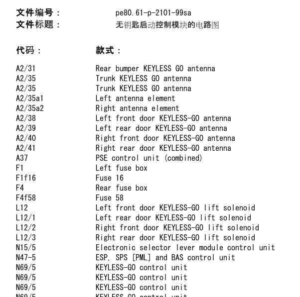 2002年奔驰S600无钥匙模电路图与位置
