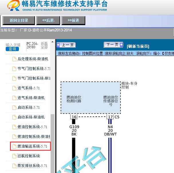 2013-2014年道奇-公羊Ram燃油液位传感器电路图