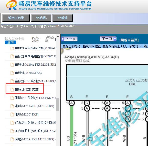 2022-2023年广汽丰田-雷凌（Levin）远近光灯电路图