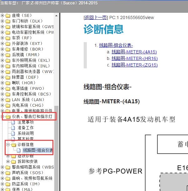2014-2015年郑州日产-帅客（Succe）仪表电路图