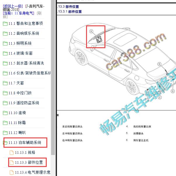 2018年吉利缤瑞倒车雷达位置