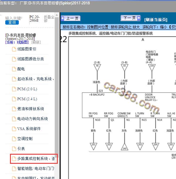 2017-2018年东风本田-思铂睿(Spirior)-多路集成控制系统、遥控器电动车门门锁防盗报警电路图
