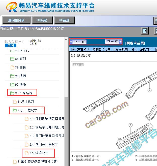 2016-2017年北京汽车BJ40车身纵梁尺寸