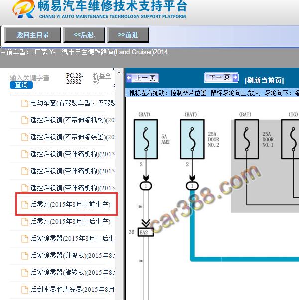 2014年丰田酷路泽后雾灯电路图