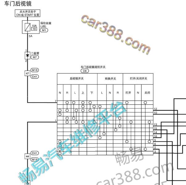 2014年日产贵士后视镜电路图及保险资料