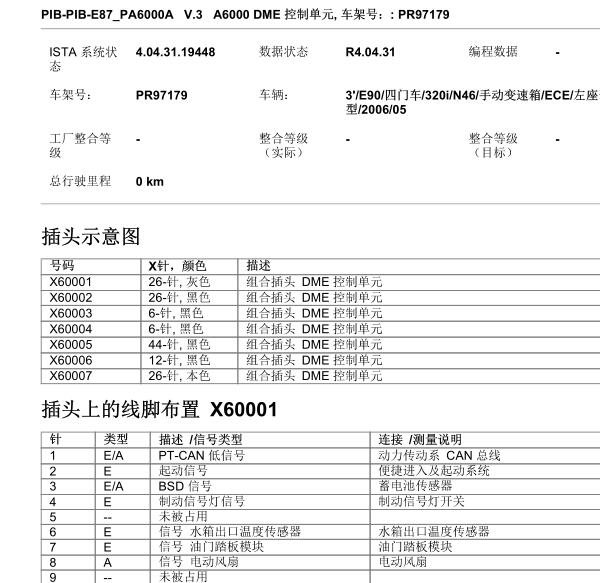 2006年宝马320I发动机针脚