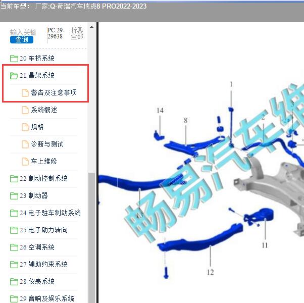 2022-2023年奇瑞汽车-瑞虎8 PR0-前悬架位置图