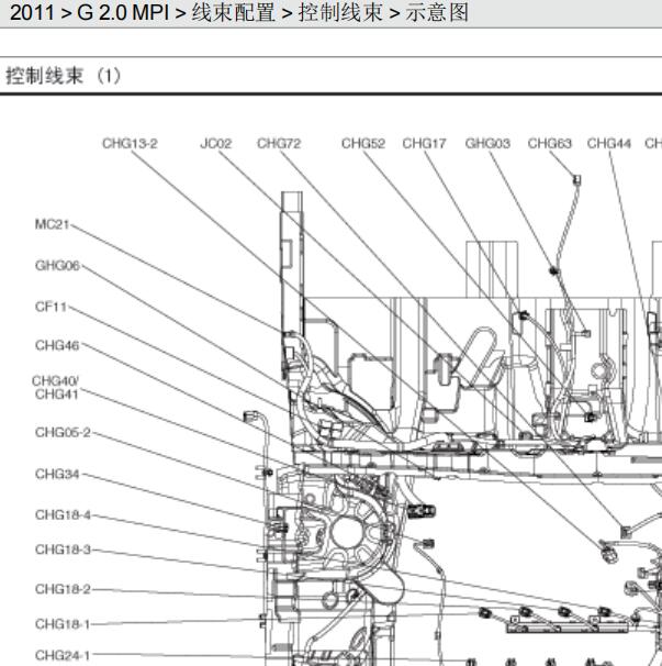 2011年现代IX35发动机线束布置及电路图