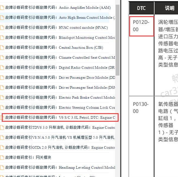 2013年捷豹XJ P012D-00故障码资料