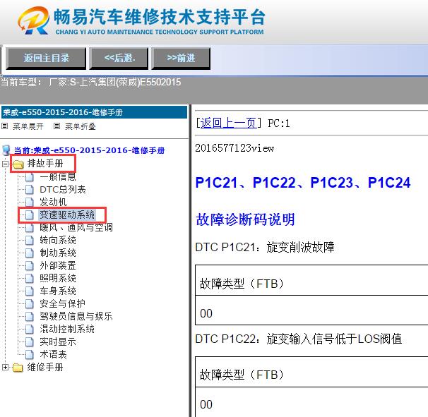 2015年荣威E550 P1C21/P1C22/P1C23故障码资料