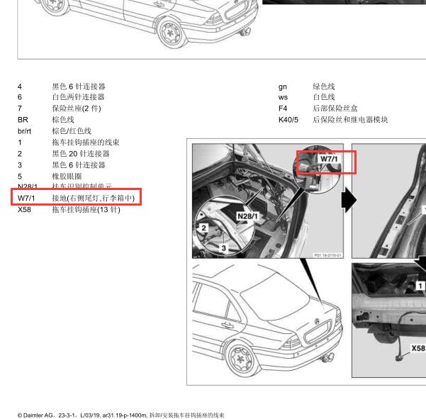 2003年奔驰S350尾灯接地位置
