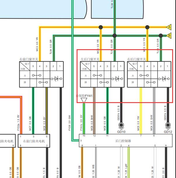 2016年陆风X5 后车窗电路图