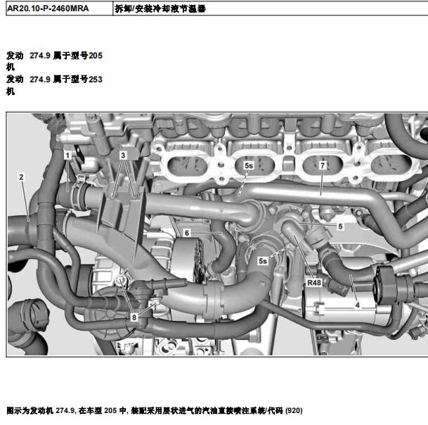 2015年奔驰C180L拆装节温器及排气维修手册