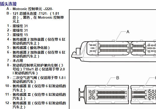 2007年大众帕萨特发动机针脚资料