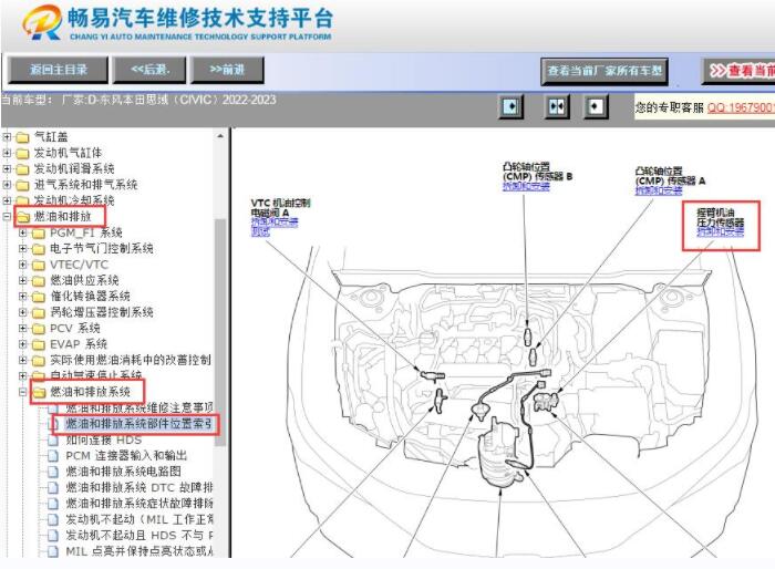 2022-2023年本田思域发动机机油压力传感器位置