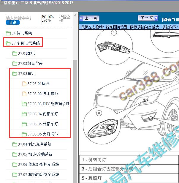 2016-2017年北汽威旺-S50灯光维修手册及位置
