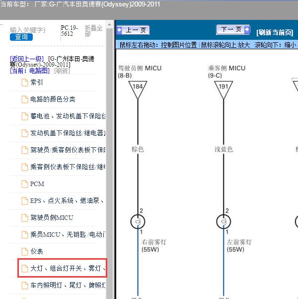 2009年本田奥德赛雾灯电路图