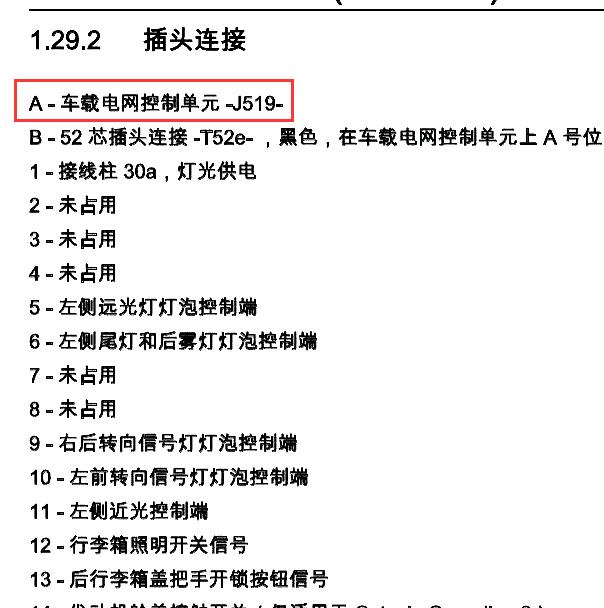2012-2013年斯柯达明锐车载电网控制单体针脚定义