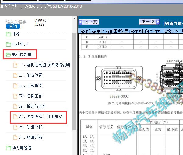 19年风行S50EVB  4排插针电机控制器针脚资料