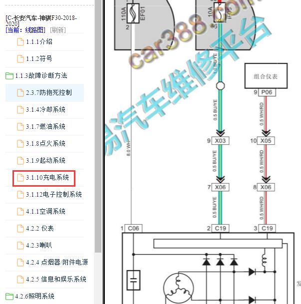 2018-2020年长安汽车神骐F30充电系统电路图