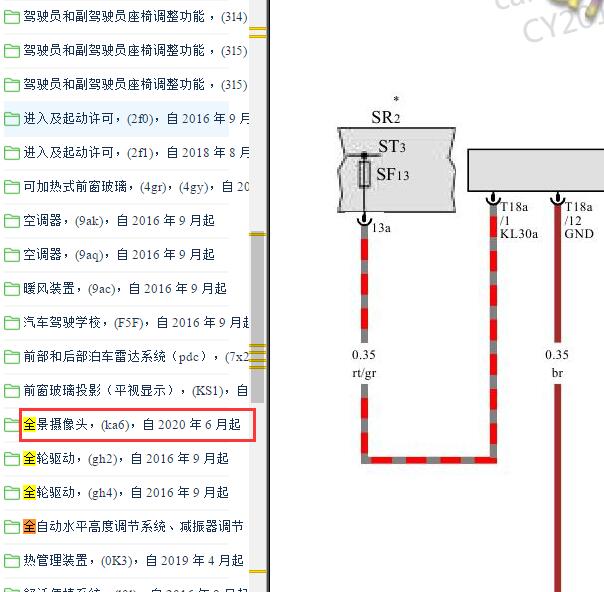2020-2021年一汽奥迪-Q5L全景摄像头电路图