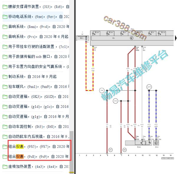 2020-2021年一汽奥迪-Q5L仪表电路图
