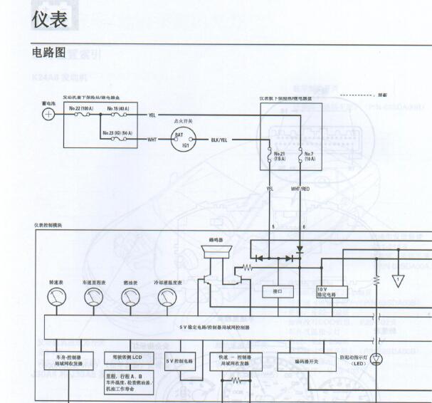 2007年本田雅阁仪表电路图和针脚