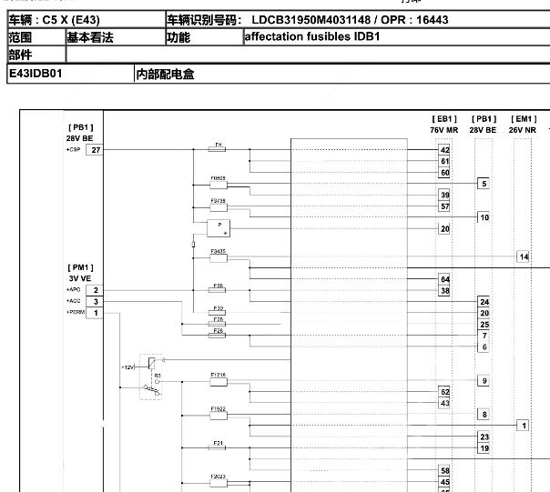 2022年雪铁龙C5X座椅天窗线路图及保险丝位置图