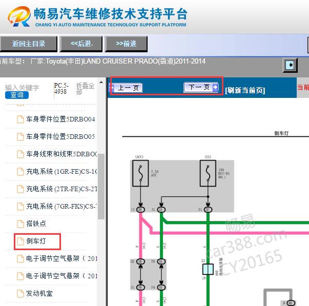 2011-2015年丰田霸道倒车灯电路图
