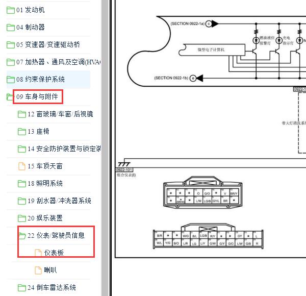 2006-2010年奔腾B70仪表电路图与针脚图