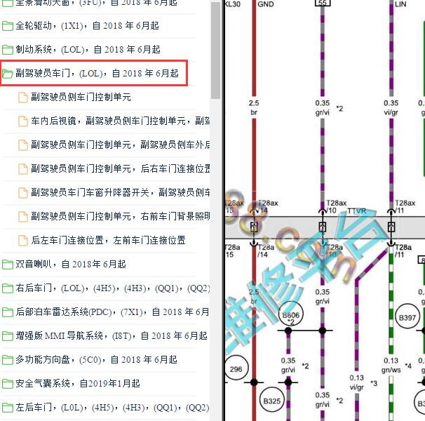 2019-2020年奥迪Q3 右前车门电路图