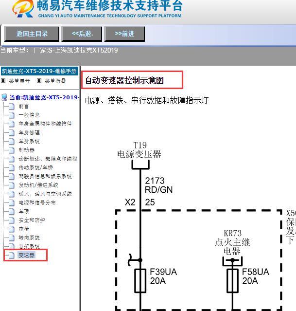 2019年凯迪拉克 XT5变速箱电路图
