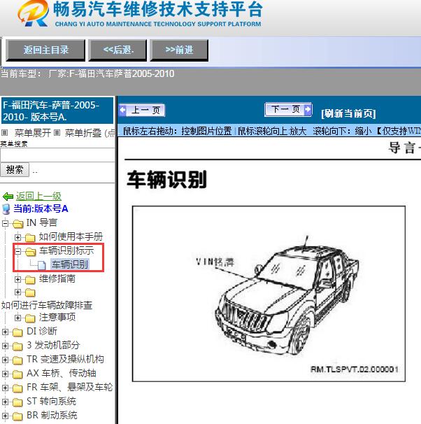 2005-2010年福田汽车-萨普VIN码位置