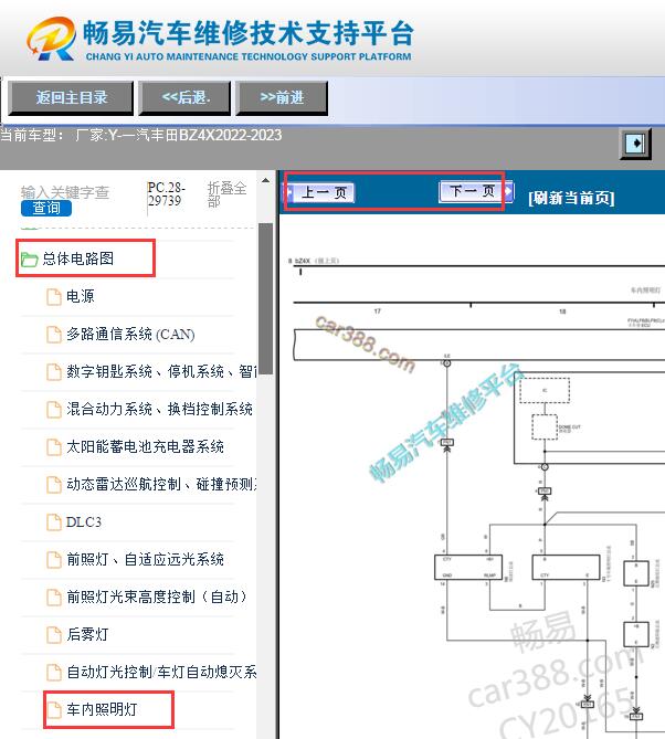 2022-2023年一汽丰田BZ4X车内照明灯电路图