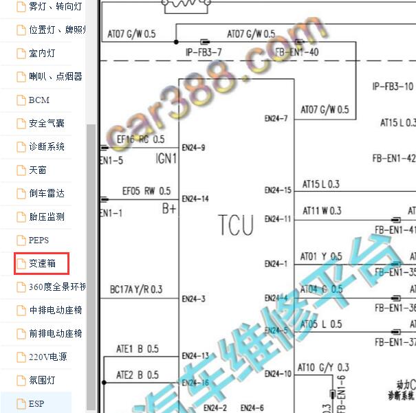 2019年东风风行M7 变速箱电路图