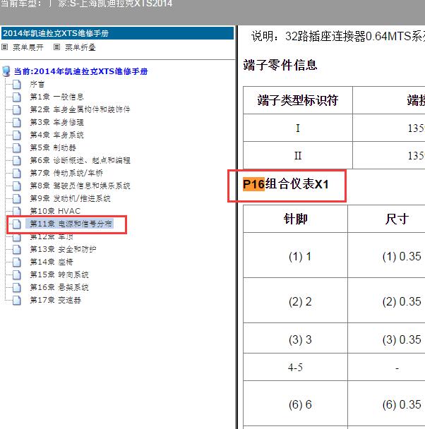 2014年别克凯迪拉克XTS 仪表针脚定义