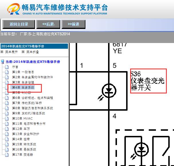 2014年凯迪拉克XTS仪表灯光亮度开关电路图