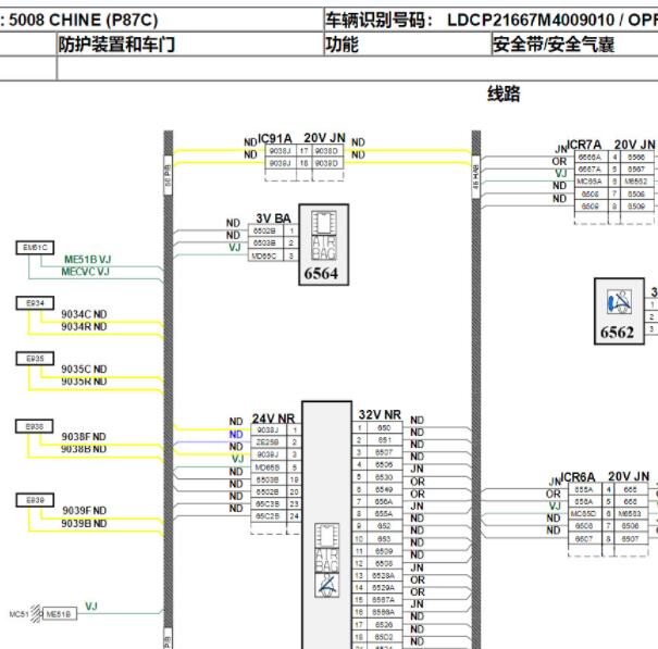 2021-2022年标致5008安全气囊和安全带电路图
