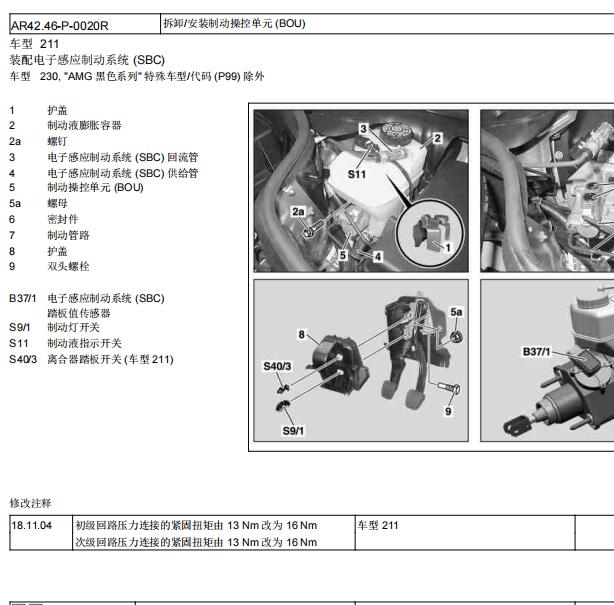 2006年奔驰E200刹车踏板传感器位置