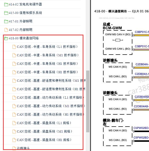 2017年捷豹XF CAN通讯电路图