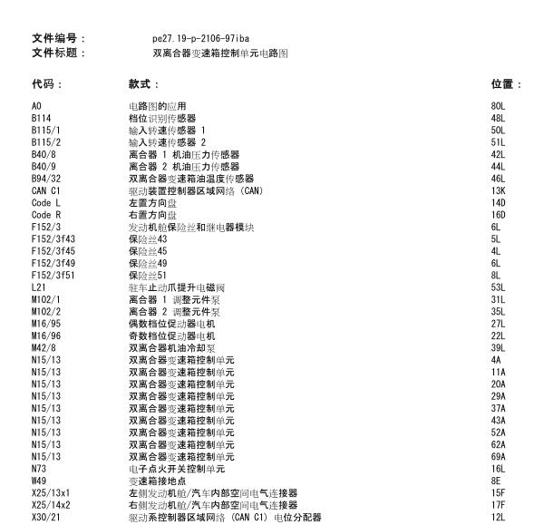 2020年奔驰A200变速箱电路图