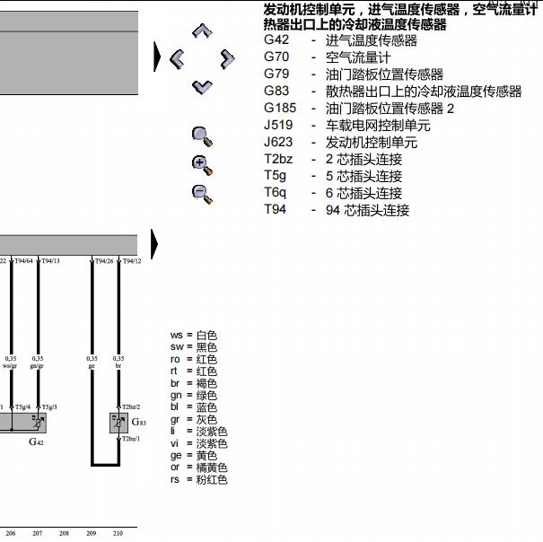 2008年大众迈腾AXZ发动机空气质量传感器电路图