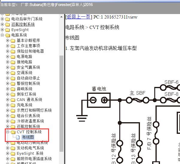 16年斯巴鲁森林人变速箱电路图