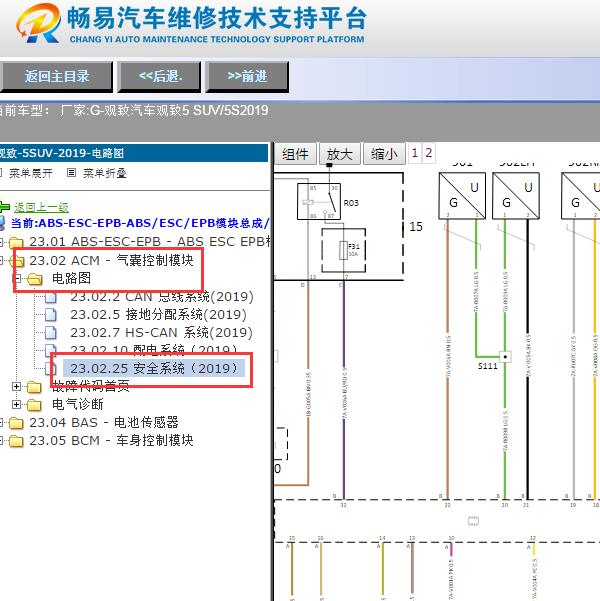 2019年观致5SUV 5S安全气囊电路图